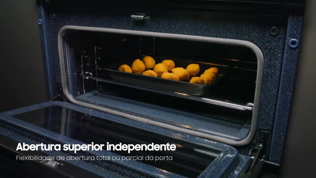 Veja as vantagens do forno inteligente elétrico duplo de embutir samsung (nv7b4545sak) Samsung nv7b4545sak tem porta dupla