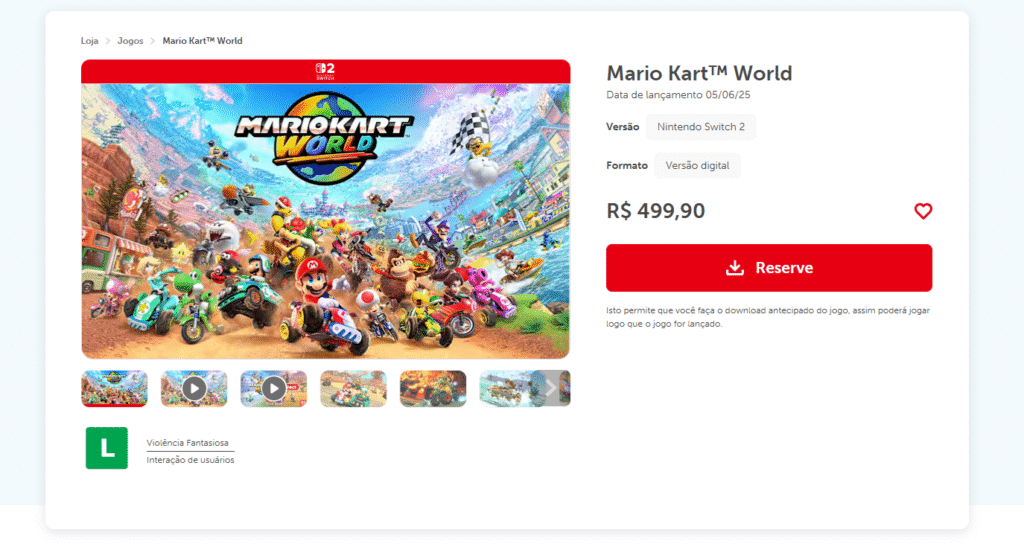 Nintendo começa pré-venda do nintendo switch 2 no brasil com desconto de até 7% Os jogos do nintendo switch 2 já podem ser reservados separadamente no site oficial da nintendo / fonte: nintendo