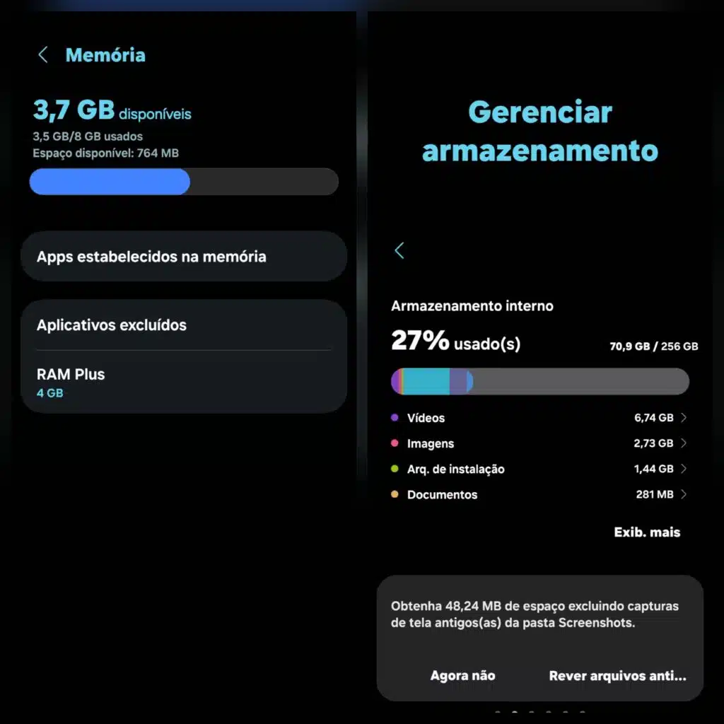 Review: galaxy a56 traz ia para os intermediários da samsung Memória e armazenamento no galaxy a56
