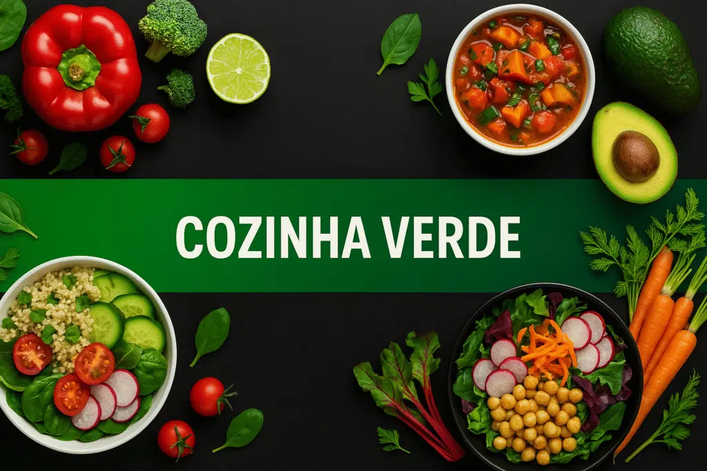 Como editar imagens com o chatgpt (com dicas de prompts) Uma capa para meu canal do youtube sobre culinária vegana. Quero uma imagem vibrante com vegetais frescos e alguns pratos prontos. Inclua o nome do canal 'cozinha verde' em uma fonte legível.