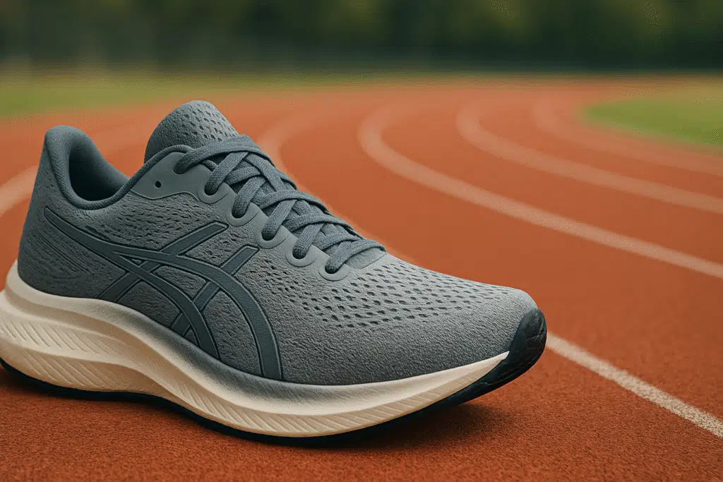 Como editar imagens com o chatgpt (com dicas de prompts) Imagem de fundo para um anúncio de tênis de corrida. Mostre um tênis moderno em close, com um fundo desfocado de uma pista de atletismo. Deixe um espaço vazio na parte superior direita para colocar o slogan.