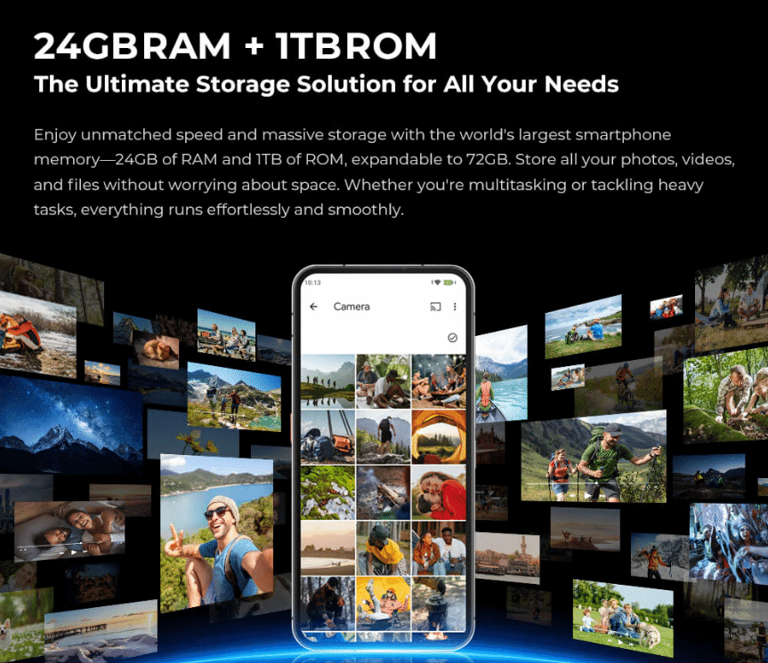 Le nouveau Oukitel WP200 Pro est lancé avec 24 Go de RAM et 1 To de stockage Avec une impressionnante mémoire RAM de 24 Go (extensible jusqu'à 72 Go) et 1 To de stockage interne, le WP200 Pro est idéal pour les utilisateurs exigeants qui ne font aucun compromis sur les performances et l'espace. Photo : reproduction / oukitel.