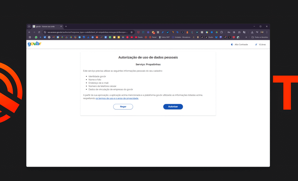 Autorização de dados pessoais