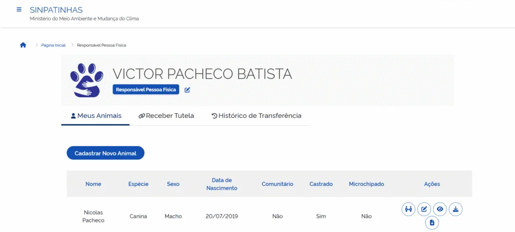 How to make an animal ID on Sinpatinhas Screen of sinpatinhas tutors to make animal ID