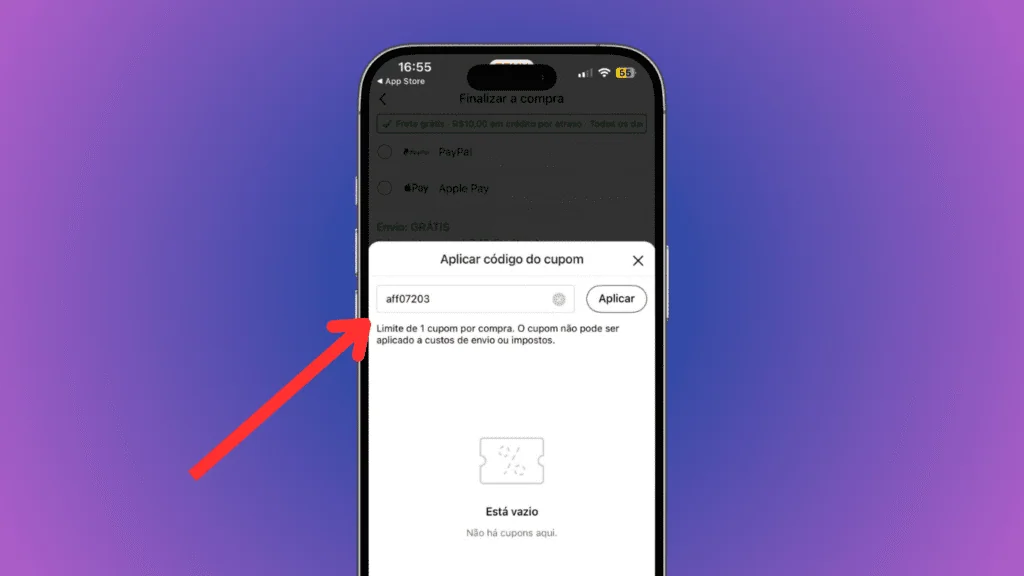 Como ganhar dinheiro vendendo produtos da temu Espaço para adicionar cupom na compra - imagem: showmetech/felipe faustino
