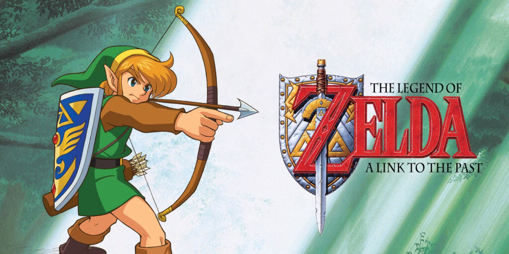 Herói link de the legend of zelda apontando arco e flecha, jogo clássico, aventura, ação, rpg.