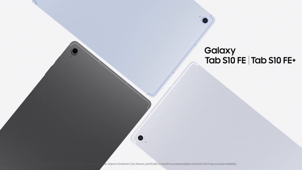 Samsung galaxy tab s10 fe e s10 fe+ cores cinza, preto e branco; lançamentos de tablets samsung.