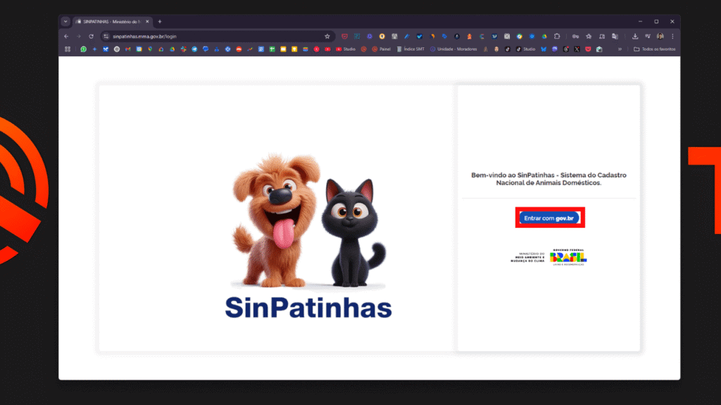 Passo inicial de como acessar o sistema sinpatinhas