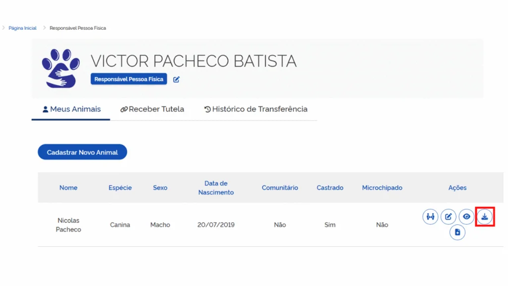 How to make an animal ID on Sinpatinhas Screen of sinpatinhas tutors to make animal ID