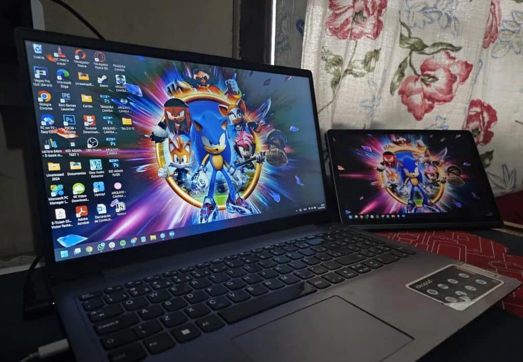 Review: galaxy tab s10 fe democratiza ia em telas grandes Galaxy tab s10 fe sendo usado como segunda tela