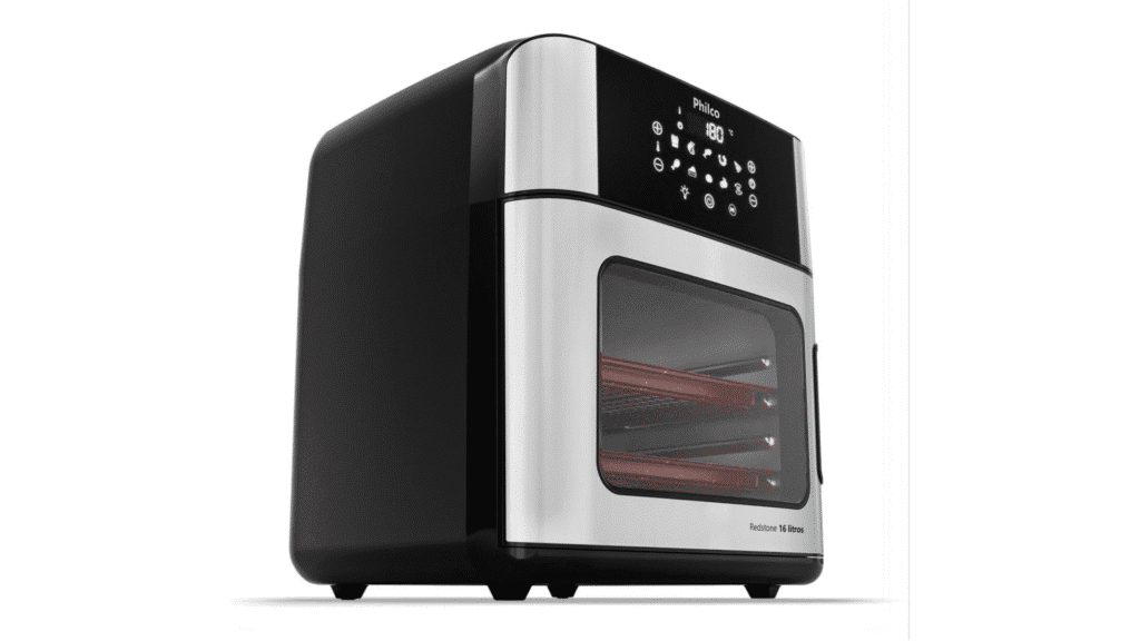 Air fryer philco paf16a 16l: vale a pena investir na fritadeira 4 em 1? Comida pronta sendo preparada na air fryer philco 16l