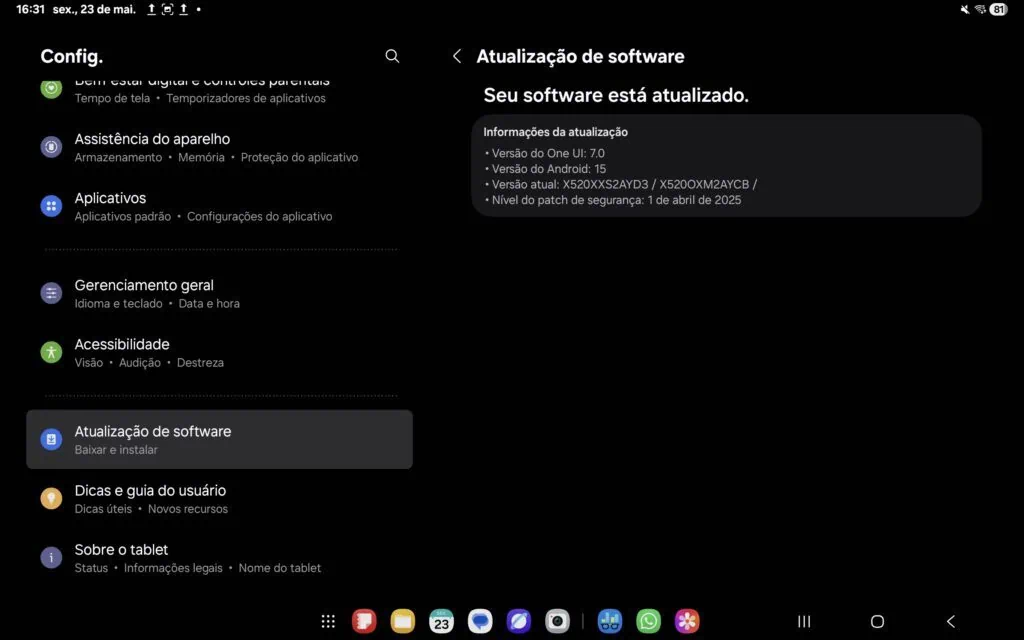 Review: galaxy tab s10 fe democratiza ia em telas grandes Dados de sistema operacional do galaxy tab s10 fe