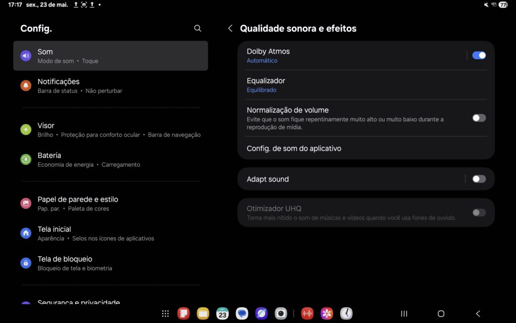 Dados de áudio do galaxy tab s10 fe