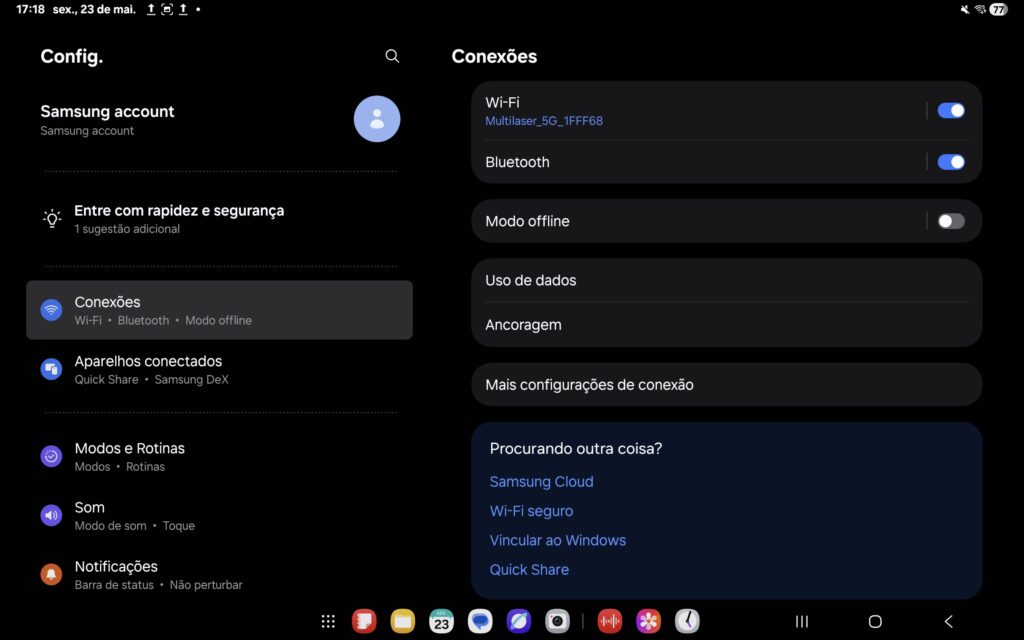 Dados de conectividade do galaxy tab s10 fe