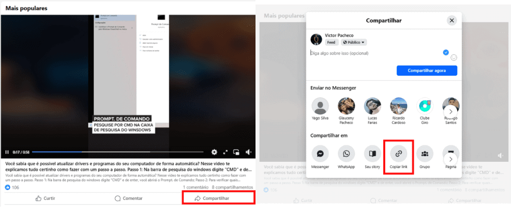 Tela para copiar link e baixar vídeos do facebook