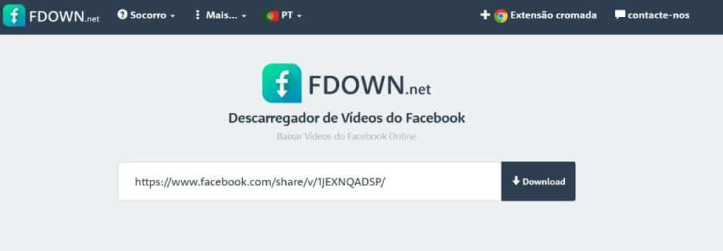 Página inicial do fbdown net