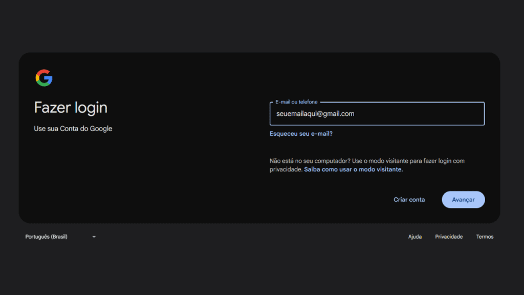 Tela de login para ativar gemini pro grátis