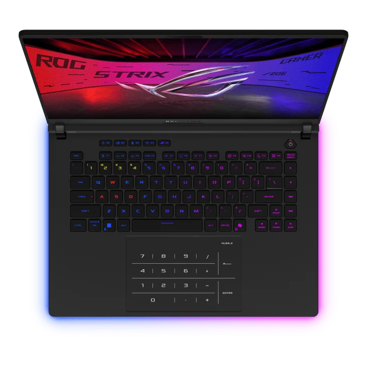 Asus lança notebooks rog strix scar 16 e strix scar 18 com gpus nvidia rtx 50 no brasil Teclado do rog strix scar 16