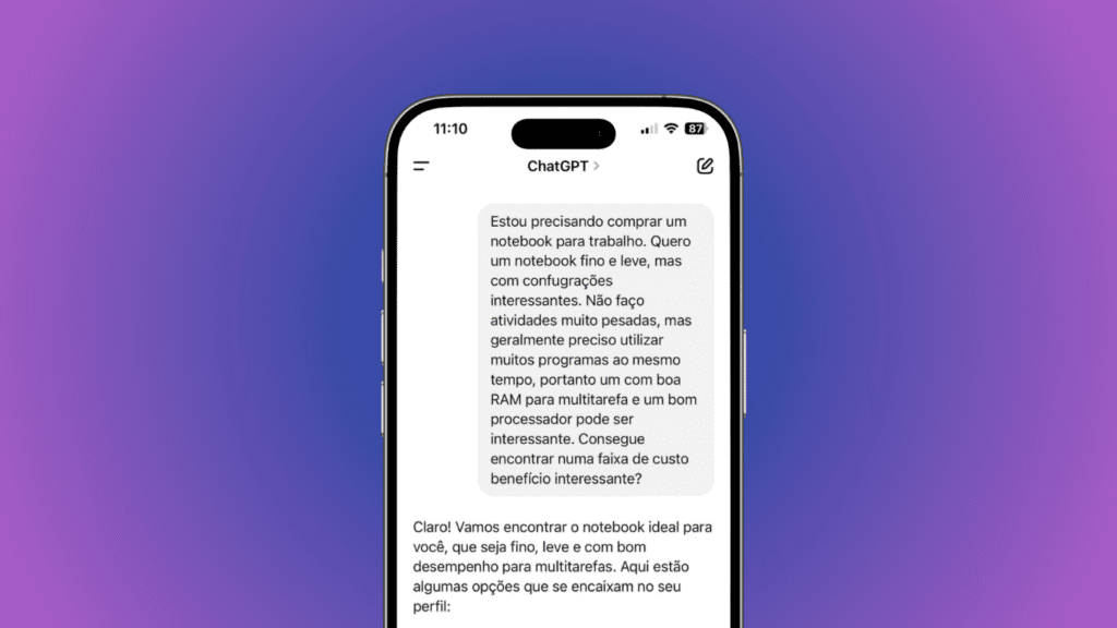 So verwenden Sie die Chatgpt-Suche, um Produkte für Sie zu finden Chatgpt-Bildschirm mit Eingabeaufforderung zu Notizbüchern