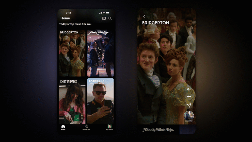 Netflix mostra nova interface, ia generativa e feed no estilo tiktok Tela com feeds verticais na netflix