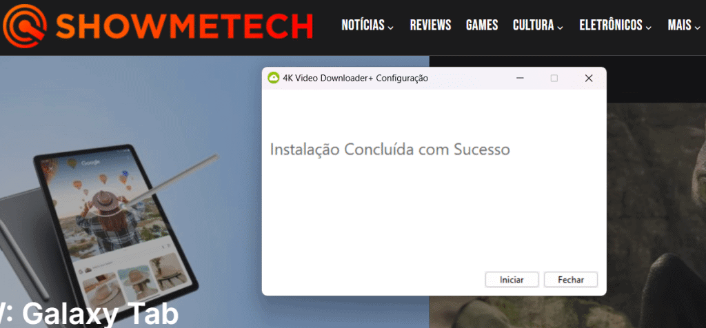 Tela final para instalar 4k video downloader+