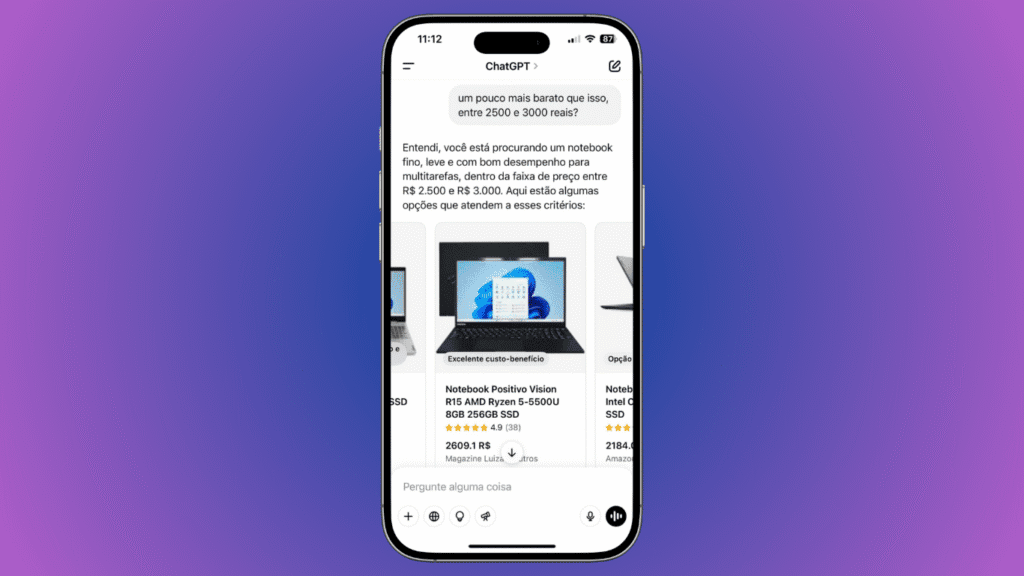 Como usar a busca do chatgpt para encontrar produtos para você Refinamento do prompt