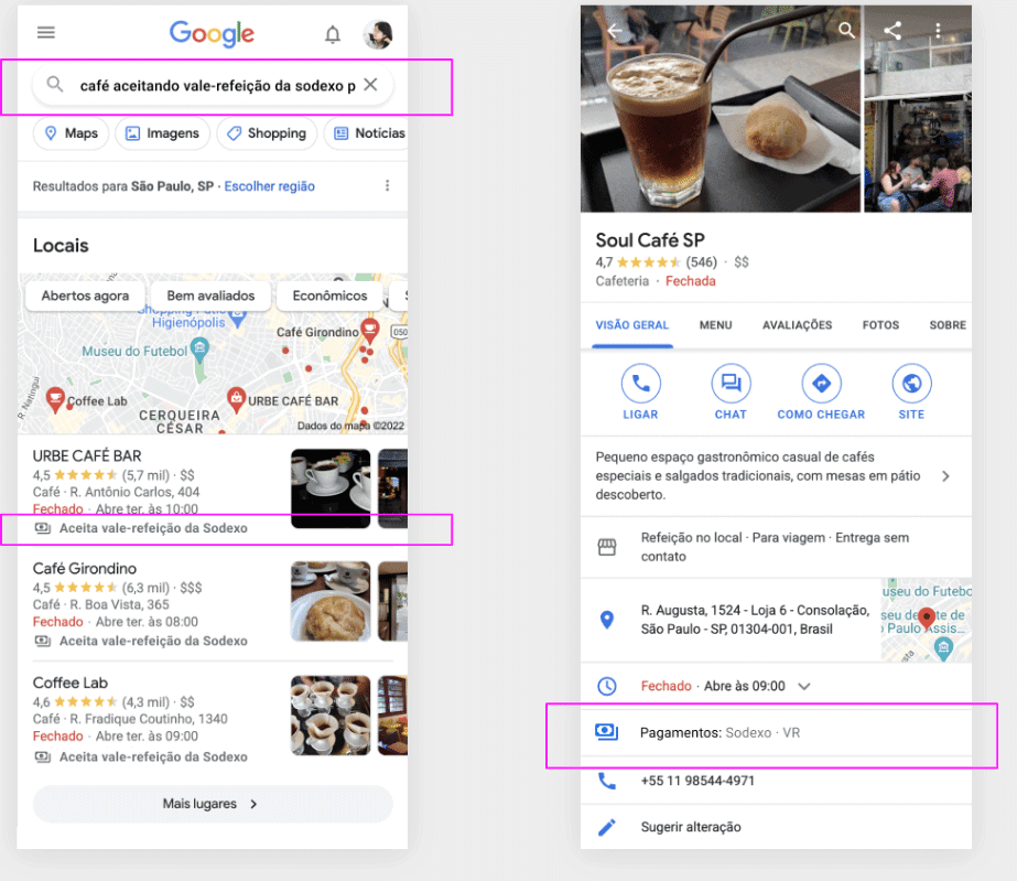Informação de vale-refeição e delivery no google direto pela busca, anunciado no google for brasil 2025