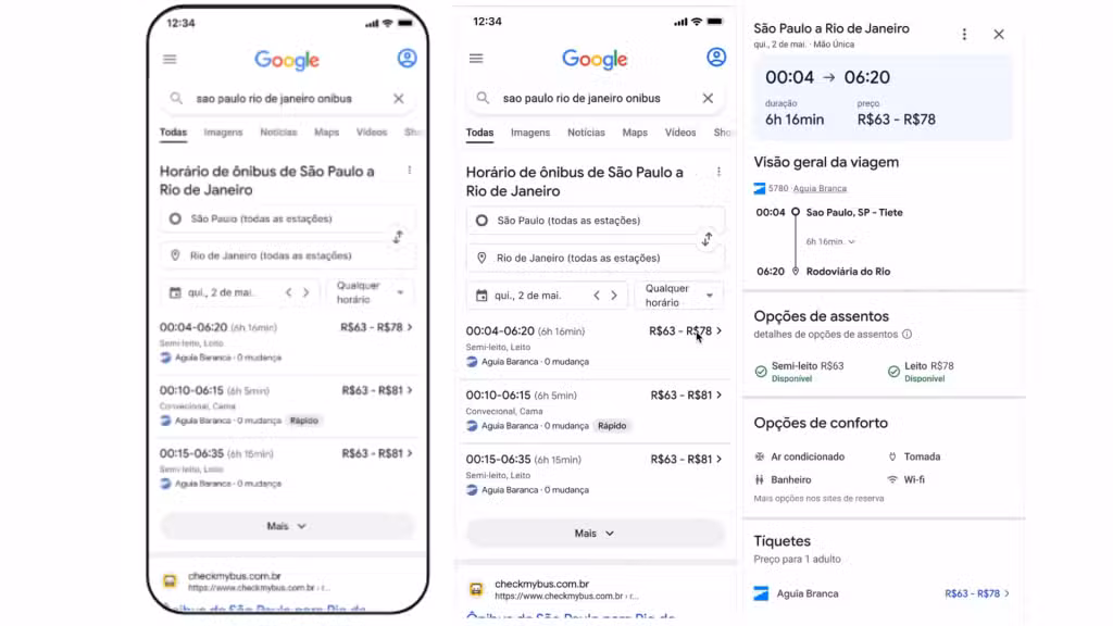 Compra de passagens de ônibus no google direto pela busca, anunciado no google for brasi 2025