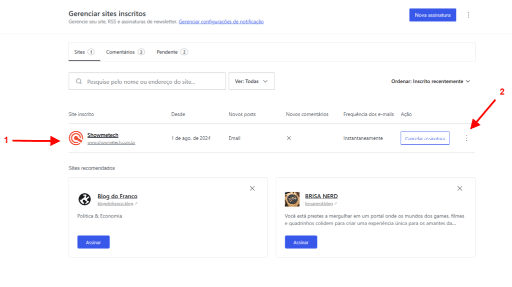 Gerencie a assinatura da newsletter do showmetech facilmente.
