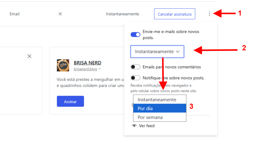 Gerencie a frequência das newsletters do showmetech Gerencie a frequência das newsletters do showmetech. Escolha entre as opções de envio a cada novo post, resumo diário e resumo semanal