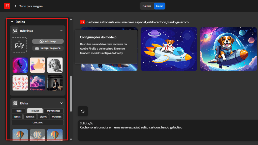 Cachorro astronauta em nave espacial estilo desenho animado fundo galáctico.
