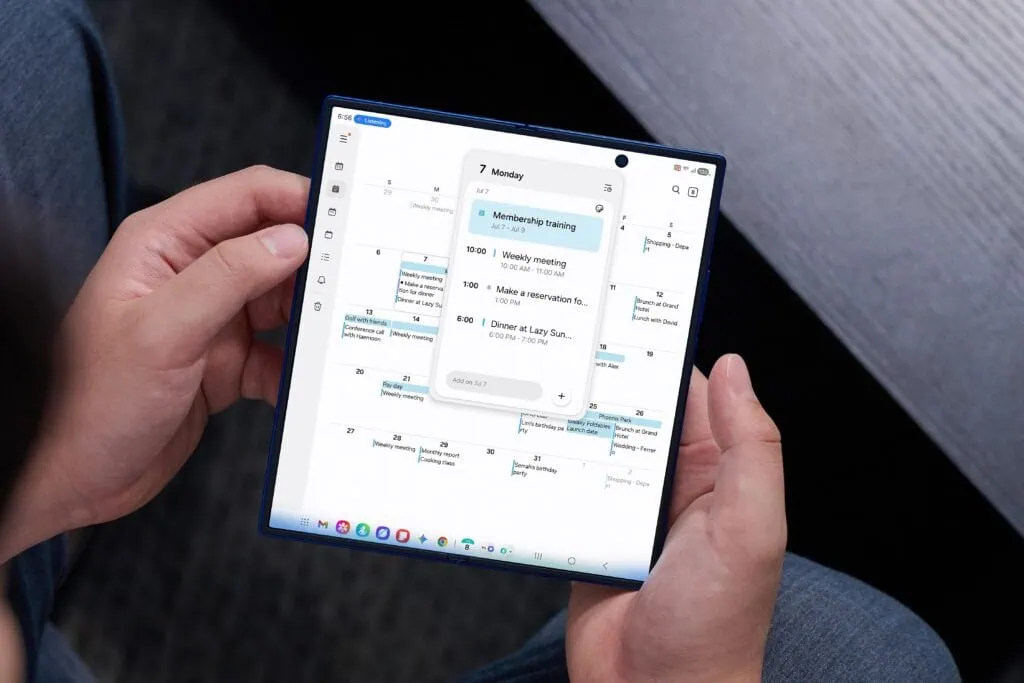 Galaxy unpacked: samsung lança galaxy z fold7, z flip7 e z flip7 fe Tela interna do galaxy z fold7