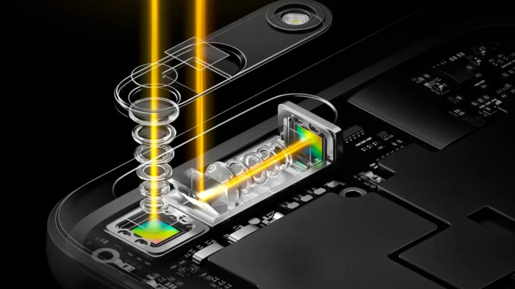 Понять, для чего нужна каждая камера мобильного телефона (объективы и преимущества) Изображение, демонстрирующее внутреннюю работу и набор призм и линз перископической камеры.