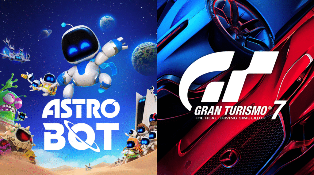 Prime day 2025: veja os melhores produtos gamer com até 64% de desconto Imagem promocioanal dos jogos astro bot e gran turismo 7 / fonte: sony