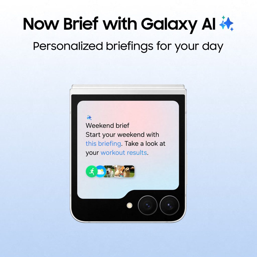 갤럭시 언팩: 삼성, 갤럭시 Z 폴드7, Z 플립7, Z 플립7 FE 출시 갤럭시 Z 플립 7 FE 화면의 갤럭시 AI