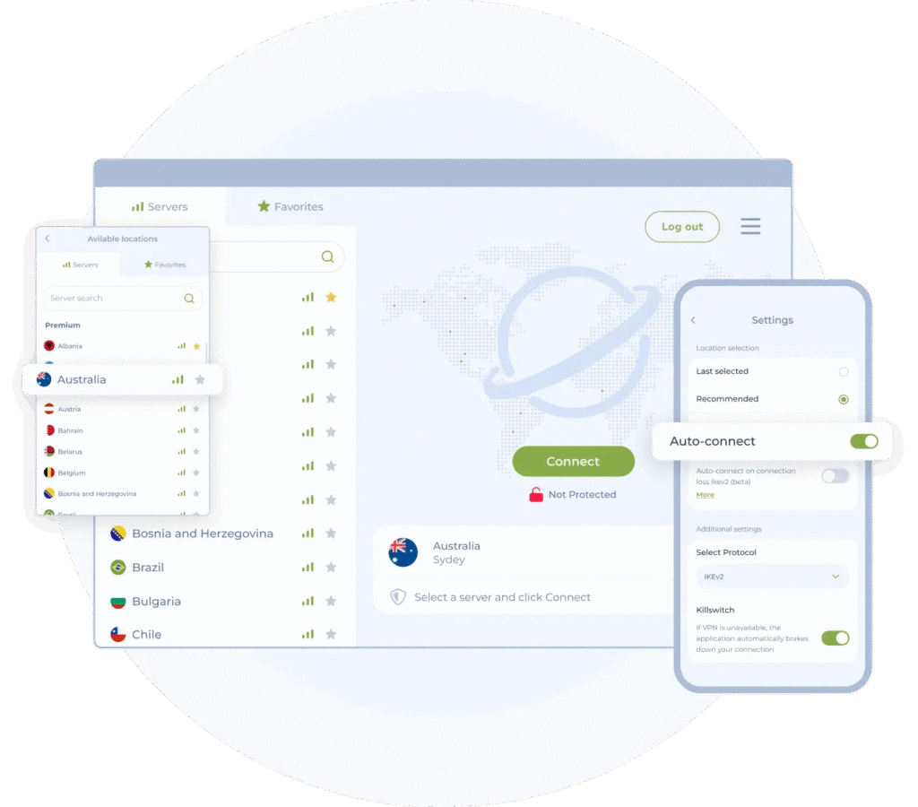 Conexão vpn com servidores globais, proteção de dados e navegação segura online.