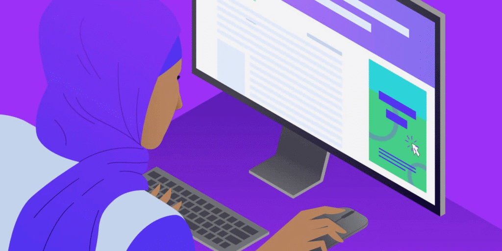 Tecnologia, mulher usando computador, monitor, design digital, inovação, showmetech.
