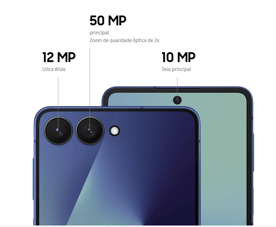 Galaxy unpacked: samsung lança galaxy z fold7, z flip7 e z flip7 fe Câmeras do galaxy z flip7