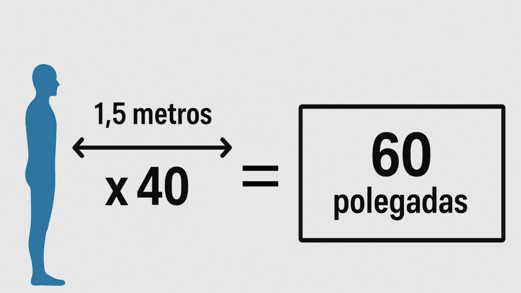 Ilustração de cálculo de tamanho de tv para sala de 1,5 metros de distância.