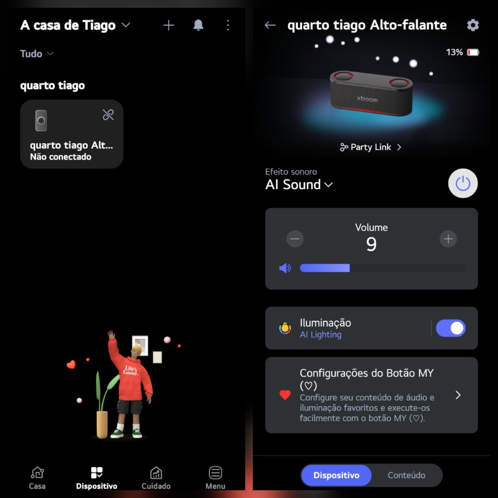 Reseña: LG Xboom Bounce mejora el sonido con IA y sorpresas Pantalla de inicio de la aplicación LG ThinQ
