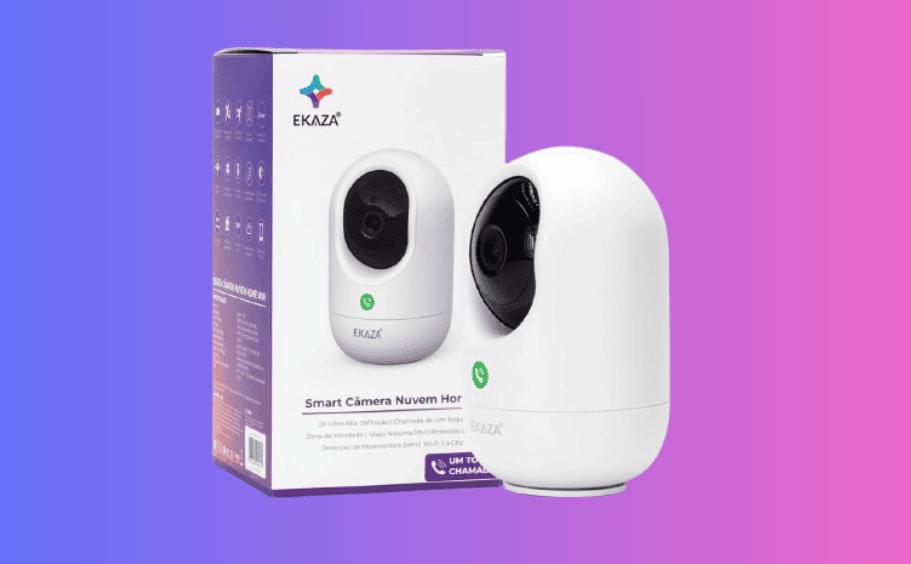 Câmera de segurança inteligente para monitoramento doméstico, ideal para presente no dia dos pais.