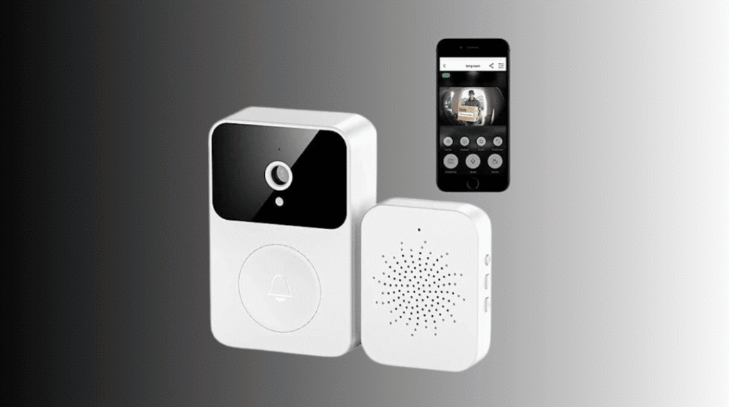 1. Campainha inteligente com vídeo e áudio para segurança doméstica.
