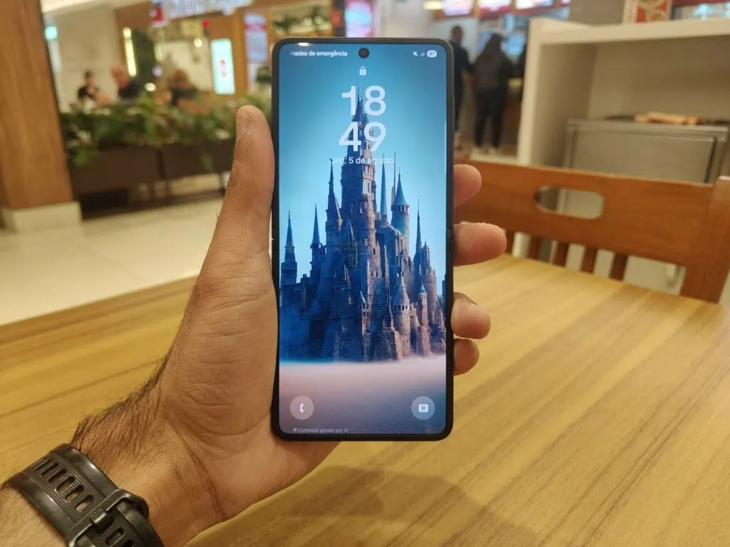 Review: galaxy z flip7 tem telas maiores, mais bateria e muita ia Tela interna do galaxy z flip7