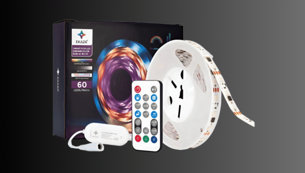 Controle de iluminação led rgb wi-fi portátil com controle remoto e fita de led inteligente.