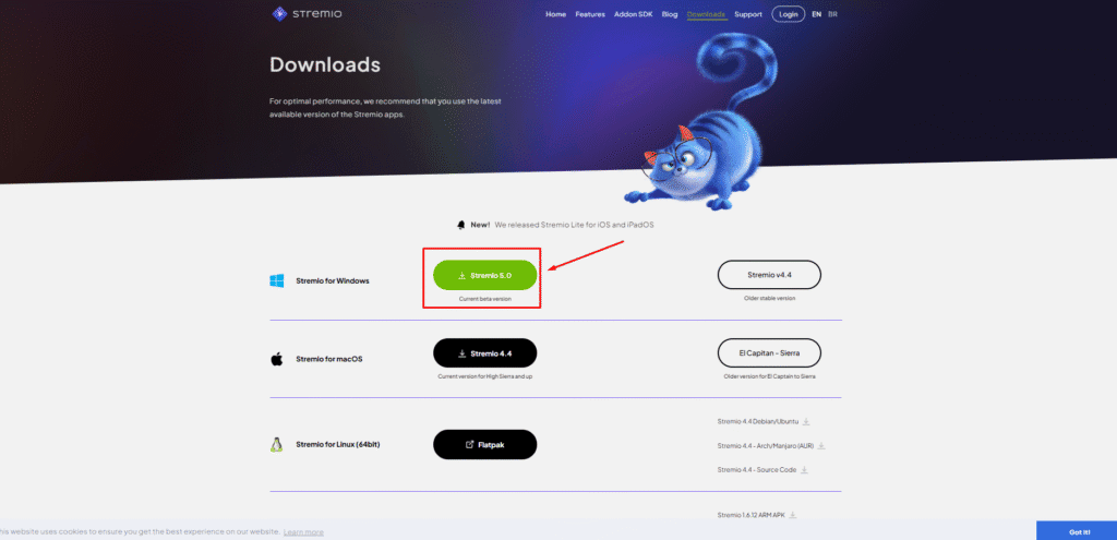Como baixar filmes e séries de graça com o stremio Selecione a versão do stremio para dowload / imagem: showmetech