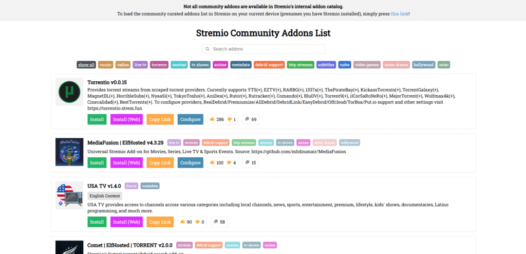 stremioで映画やシリーズを無料でダウンロードする方法 公式stremioアドオンウェブサイトのホームページ / 画像: showmetech