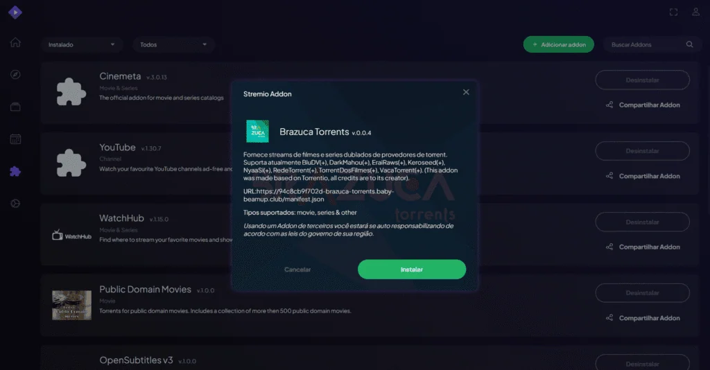 Como baixar filmes e séries de graça com o stremio Adicione addons ao aplicativo / imagem: showmetech