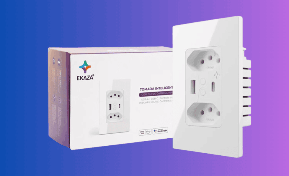 Imagem da tomada inteligente de parede com usb-a usb-c wi-fi ekasa / fonte: mercado livre