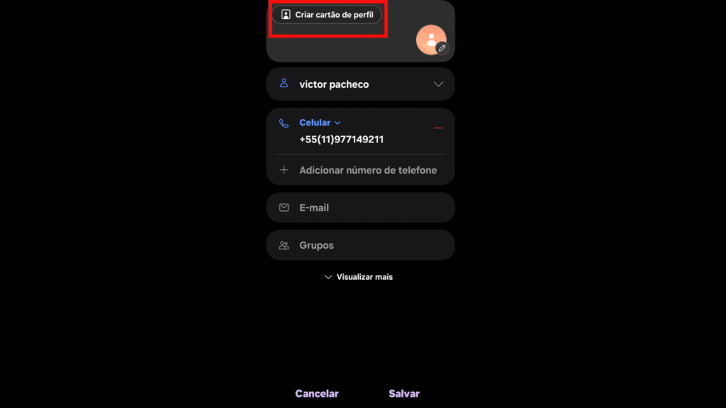 Como criar card de contato no android Como criar card de contato no android