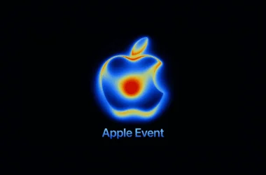 Imagem de logotipo da apple em estilo digital com cores vibrantes destacando evento da apple.
